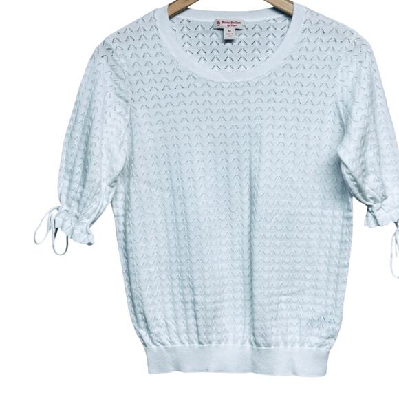 Brooks Brothers White Pointelle Short Sleeve Sweater Sz Medium Chevron Romantic - Picture 1 of 6